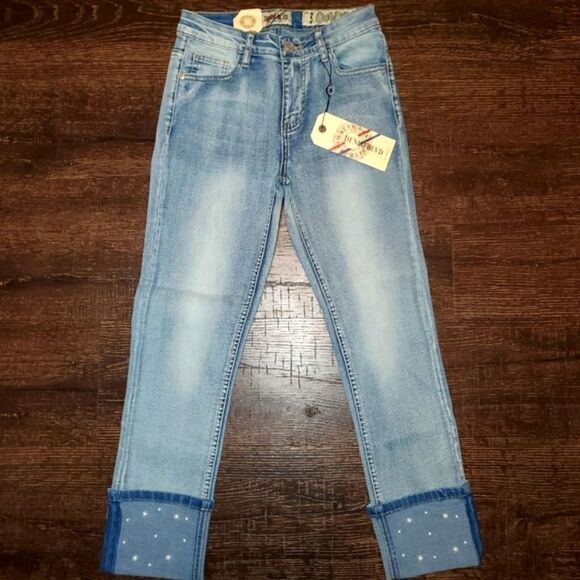 Denim Blvd Skinny Cuffed Pearl  Denim Jeans - Picture 4 of 16